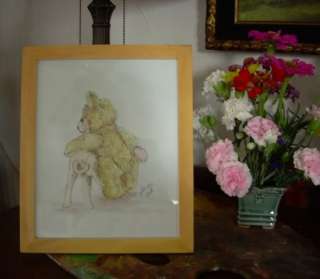 ORIGINAL Watercolor Painting C PETERSON Steiff Teddy Bear FRAMED OOAK 