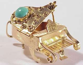 18k Carat Gold Piano Pendant Italy Turquoise Gem Stone  