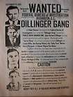 GANGSTER JOHN DILLINGER GANG REWARD FBI WANTED INDIANA 