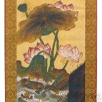 Silk Wall Deco Hanging Scroll Lotus Duck Retro Painting  