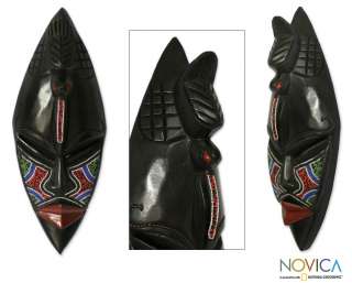 DZONU WARRIOR~African Hand Carved Beaded Wood Mask  