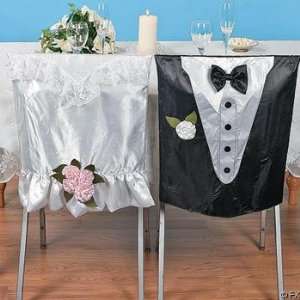 Bride and Groom Wedding Chair Covers Tuxedo & Dress:  