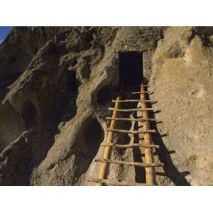  Ladder Leads to an Ancient Indian Cliff Dwelling Stretched 