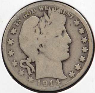 1914 Barber Silver Half Dollar in Good condition. Reverse is weak 