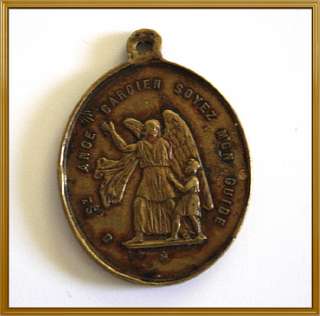 Antique ST JOSEPH / ANGEL GABRIEL Large Catholic Medal  