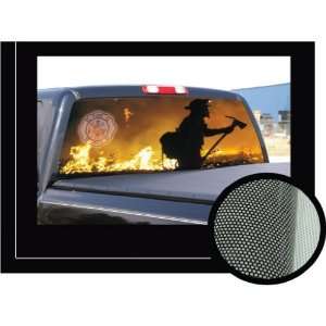   65   Rear Window Graphic  fire man truck view thru vinyl Automotive