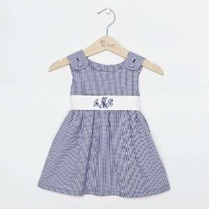  navy gingham pique dress with sash