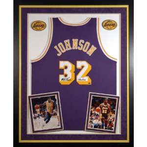 Magic Johnson Los Angeles Lakers Deluxe Framed Autographed Jersey with 