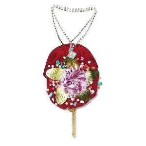  Burgandy Red Purse Wristlet Flower Handbag Rhinestone 