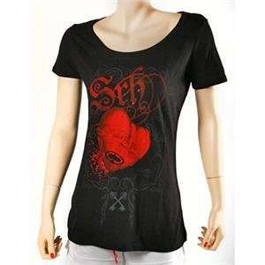  SRH Womens Broken Heart Scoop T Shirt   Large/Black 