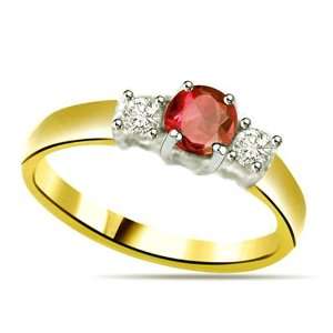  1.10 TCW Diamond and Red Ruby Ring in 18k Gold: Jewelry