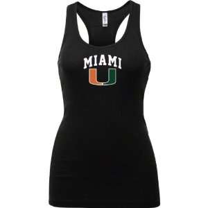  Miami Hurricanes Black Womens Arch Logo Tank Top: Sports 
