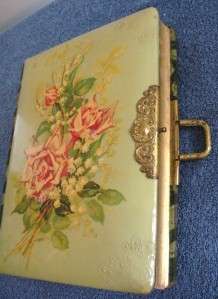 Vintage Victorian Floral Celluloid Cover & Velvel Blank Photo Album 