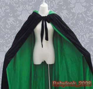 Black / Green Cloak Velvet Cape Wicca Medieval Wedding  