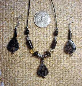 DRAGON VEIN Agate Set  gemstone necklace+earrings  