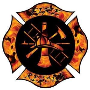  Fire Rescue Flaming Maltese Cross Round Sticker 