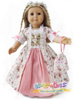 Colonial Dress/Gown fits American Girl Doll   Felicity  