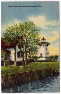 Linen Postcard of Jordan Point Lighthouse in Hopewell, Virginia  