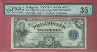 PHILIPPINES 1949 2 PESO CB VICTORY OVPT PMG CHVF 35 EPQ  