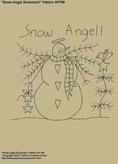 Primitive Stitchery Pattern Snowman Snow Angel  