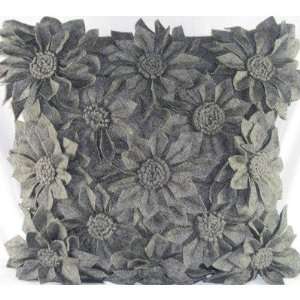  Design Accents BLOOM THREE Felt Flowers Pillow in Grey 