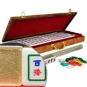    Crystal Gold and White Tile Taiwan Baida Mahjong Set Toys & Games