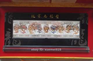 Rare Chinese Nine dragon Screen Color Silver Bar w/Box  