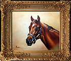 Signed Animals Horse Head Oil on Board Painting 8x10