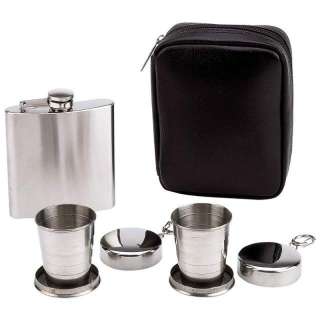 Maxam 4pc Flask and Collapsible Cups Set In Carry Case  