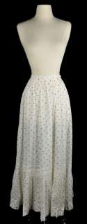 Antique Edwardian Gibson Girl White Cotton Polka Dot Summer Skirt XS 