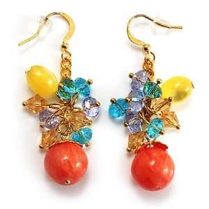  Multicoloured Bead Drop Earrings (Gold Tone) Jewelry