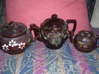 Antique Brown Teapot Lot [3 / 1920s 1940s]  
