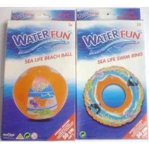  Water Fun   Sea Life Beach Ball & Swim Ring: Toys & Games