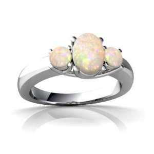  14K White Gold Oval Genuine Opal Ring Size 6: Jewelry