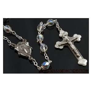   Pewter Rosary With Aurora Borealis Glass Beads: Arts, Crafts & Sewing