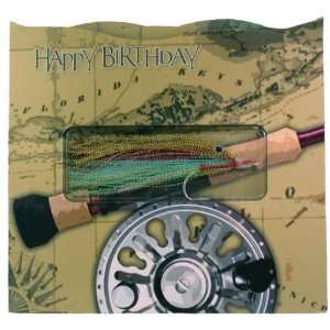 Happy Birthday / Fly Reel Gift in greet Card Has an Authentic handmade 