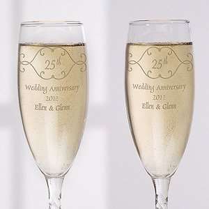  Personalized Anniversary Champagne Flutes   Engraved 