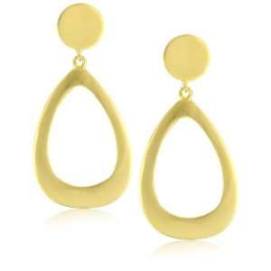 Kenneth Jay Lane Satin Gold Button Top Open Link Drop Pierced Earrings