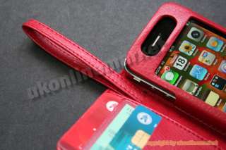 Full Box Retail Packing]Lady Lucky Red Leather Book Case for iPhone 4 