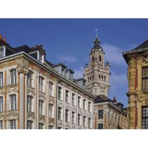 Flemish Buildings in the Grand Place Tower in Centre, Lille, France 