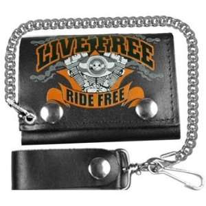  LIVE RIDE FREE 4 SOFT LEATHER Biker NEW WALLET & CHAIN 