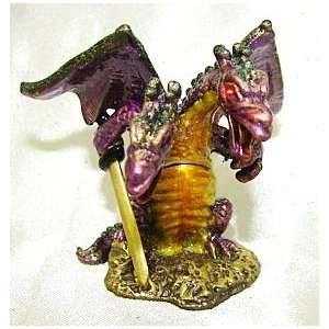  New Brass Two Headed Purple Dragon with Sword Trinket Box 