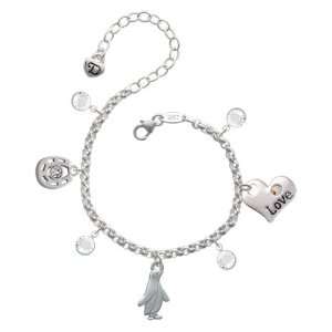  2 D Silver Penguin Love & Luck Charm Bracelet with Clear 