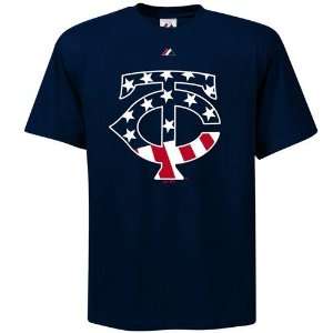  Minnesota Twins Stars and Stripes Navy Logo T Shirt 