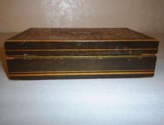VINTAGE WOOD MARQUETRY BOX ANGELS MENDING HEART INLAY  