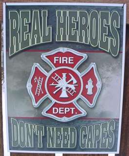 Metal FIRE DEPT Sign REAL HEROES Firefighter House Bar  