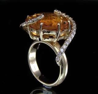 Estate 13.66 Ct Genuine Vintage Citrine & Natural Round Diamonds Ring 