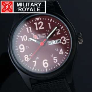 new MILITARY ROYALE red fabric date army sport pilot mens quartz watch 