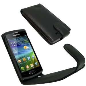 com igadgitz Black Leather Case Cover Holder for Samsung Wave 3 Bada 