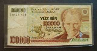 TURKEY 100000 LIRASI/LIRA NOTE/PAPER MONEY  